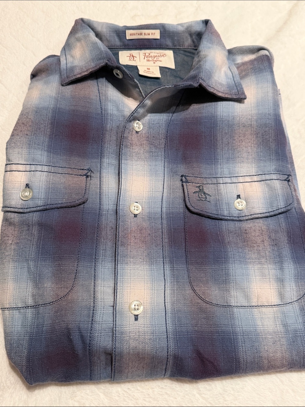 Original Penguin Men's Blue Plaid Button-Up Shirt